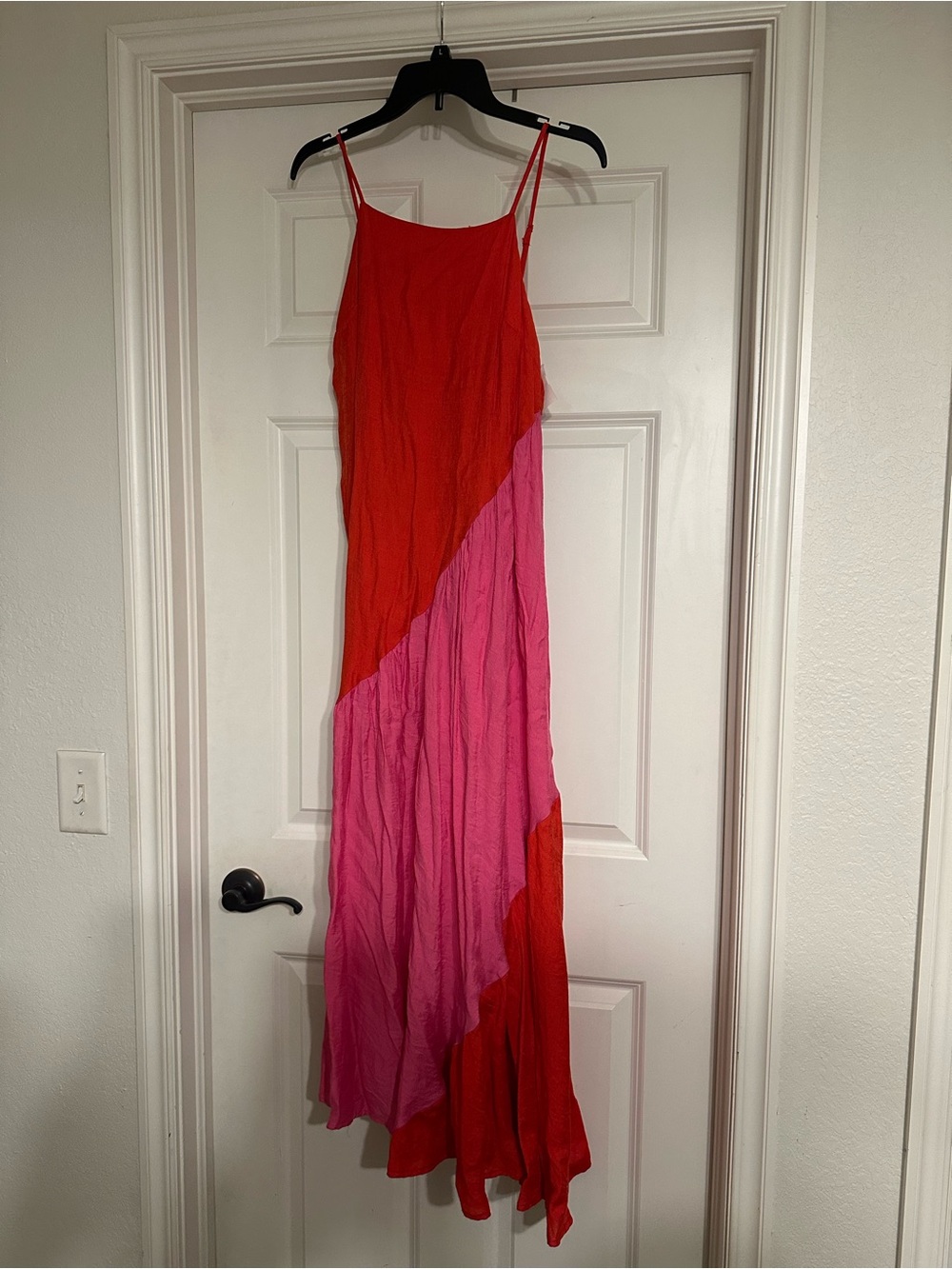 The Impeccable Pig Red and Pink Diagonal Colorblock Maxi Dress